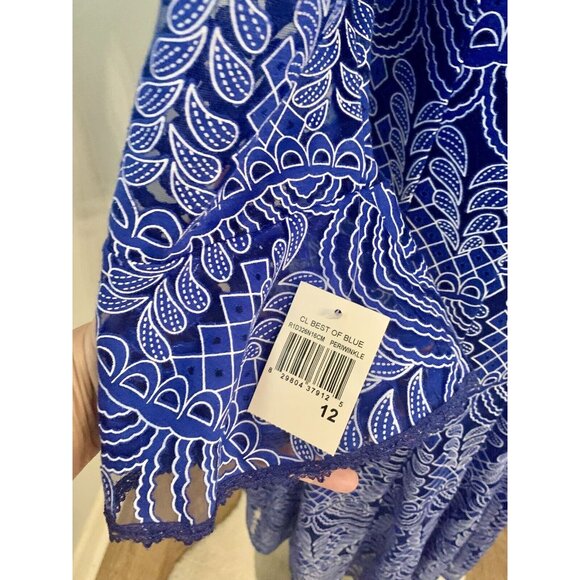 Chris McLaughlin Dress Womens 10 Royal Blue Midi Lace Overlay Flutter Sleeves M - Picture 3 of 13